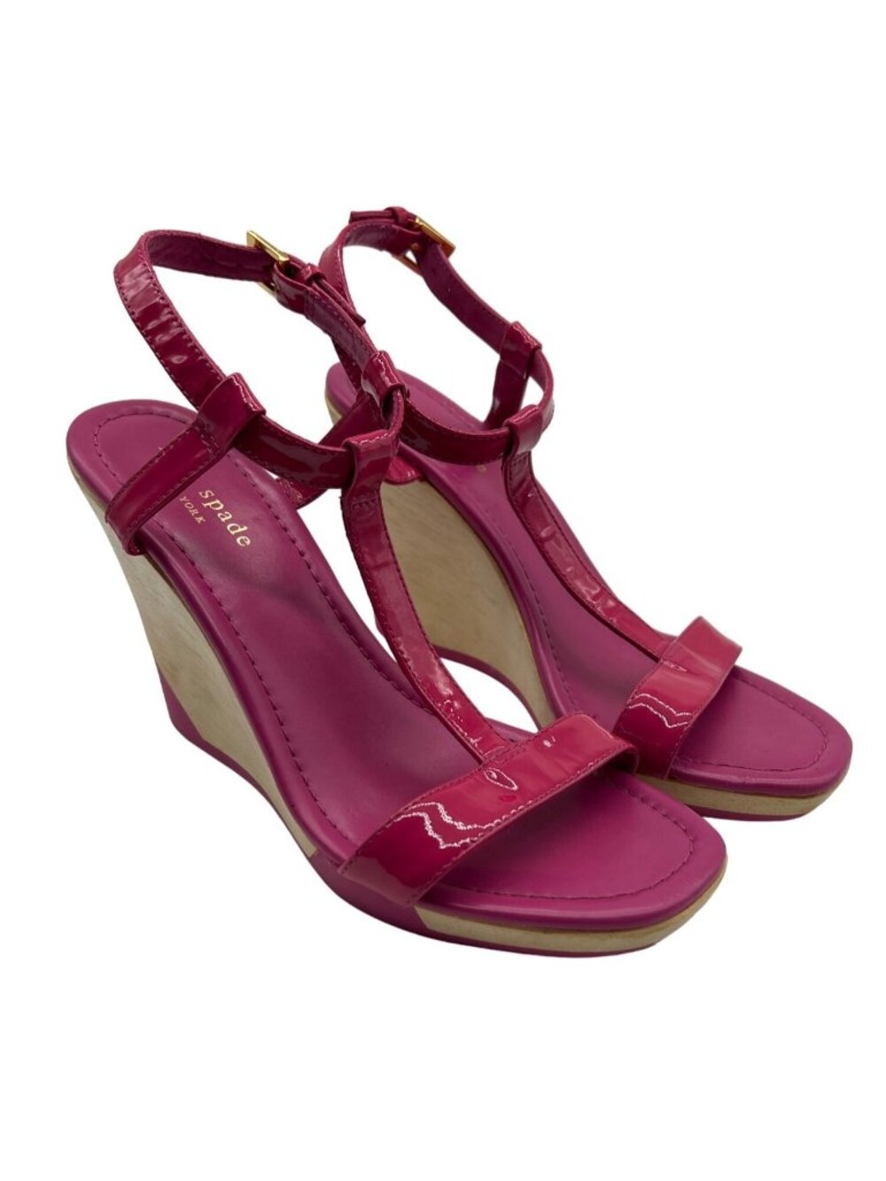 Kate Spade Metro T-Strap Wedge w/ Pink Patent Leather Size 6.5